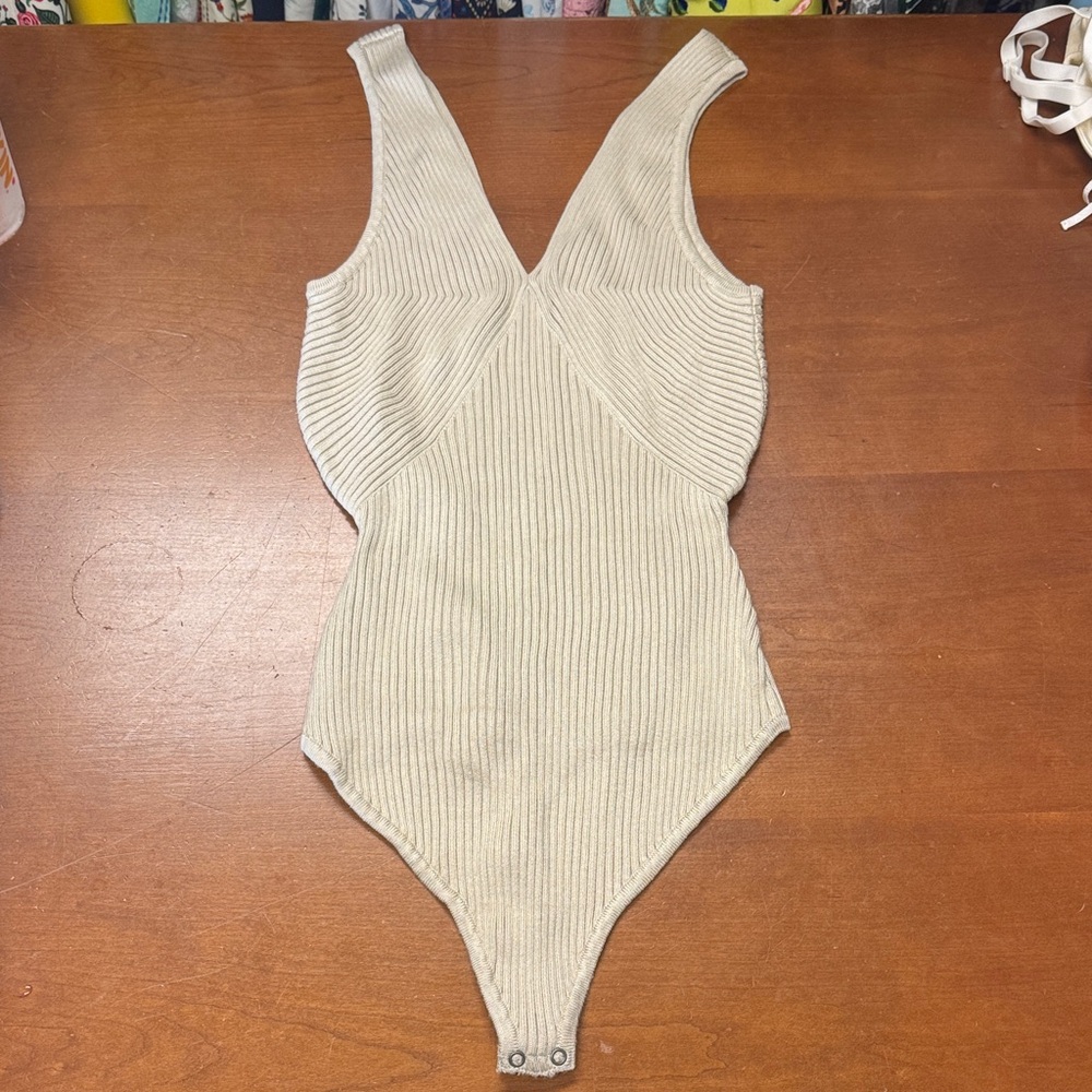 Abercrombie & Fitch Beige Ribbed Bodysuit